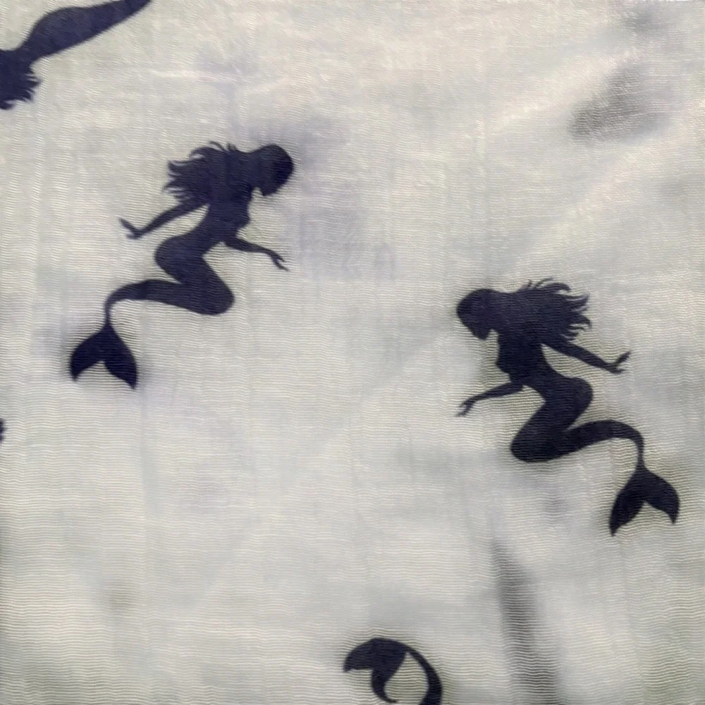 JD Sunny Just Classic Mermaid Print Cotton Scarf‎ Mint Green Navy Blue Fringe